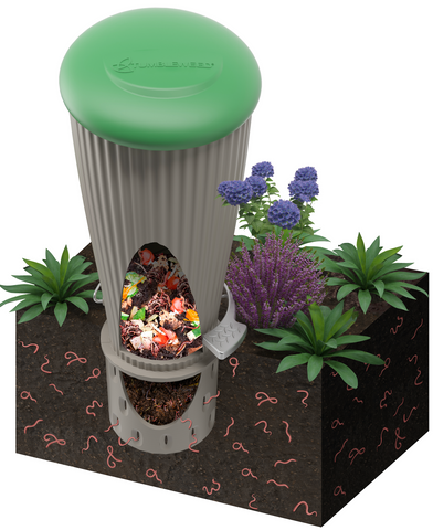 an illustration of an in-ground worm composting bin